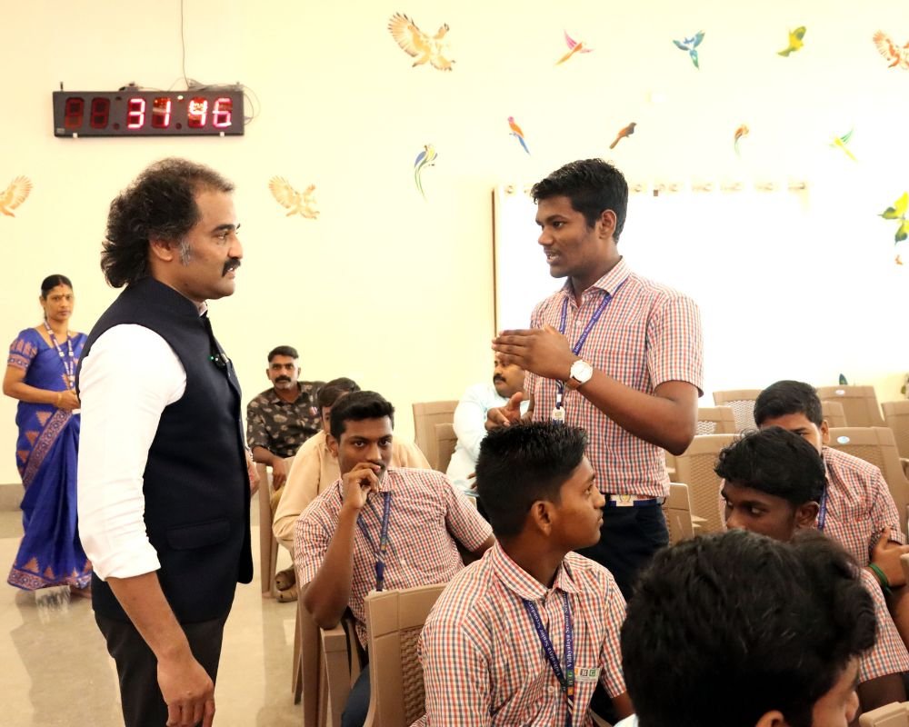 Students interact with Mr. Paraman Patchamuthu Malarchi during the NMP-organized students' motivational session